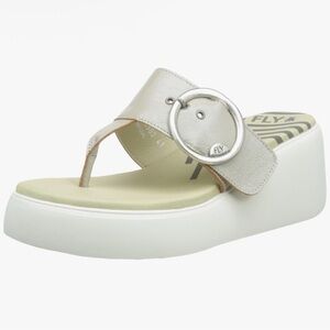 Fly London Silver Dafi Platform Silver Buckle Leather EU 37 6.5-7 NEW